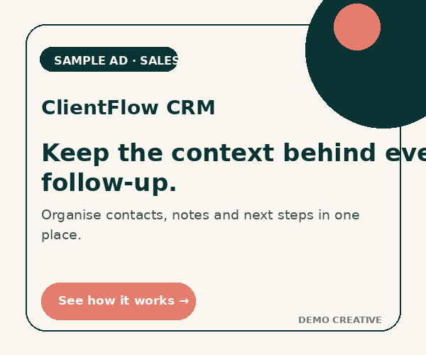 Sample ClientFlow CRM advertisement