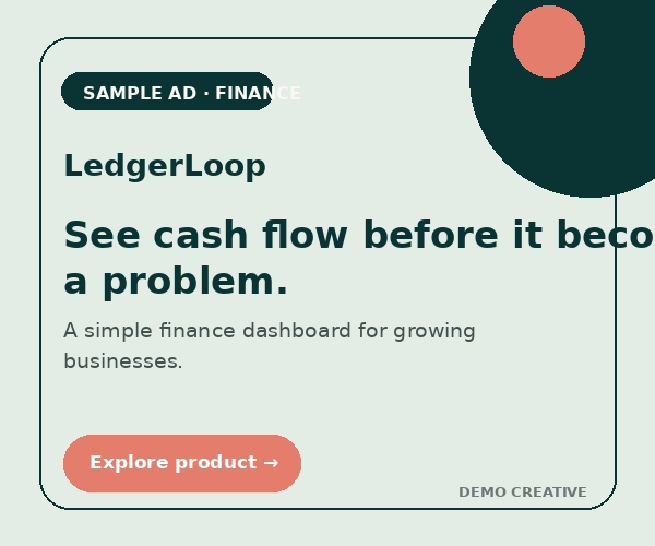 Sample LedgerLoop finance dashboard advertisement