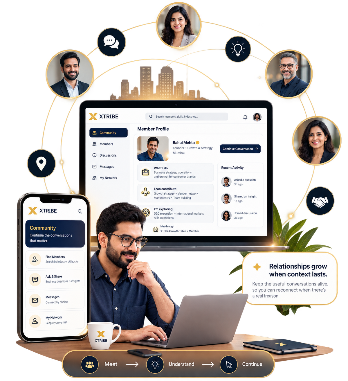 XTribe members continuing professional relationships through profiles, business questions and permission-based messaging