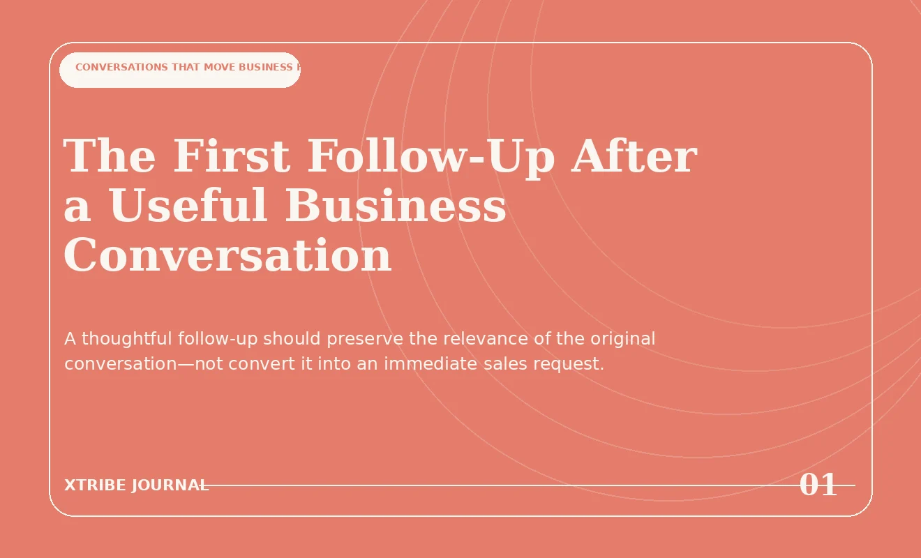Editorial illustration representing a thoughtful follow-up after a useful business conversation