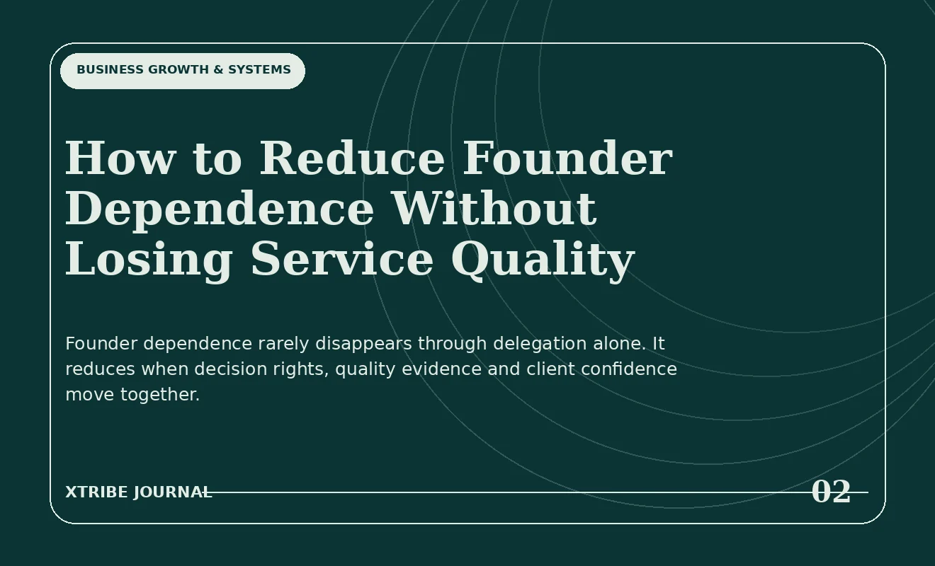 Editorial illustration showing business systems moving beyond founder dependence
